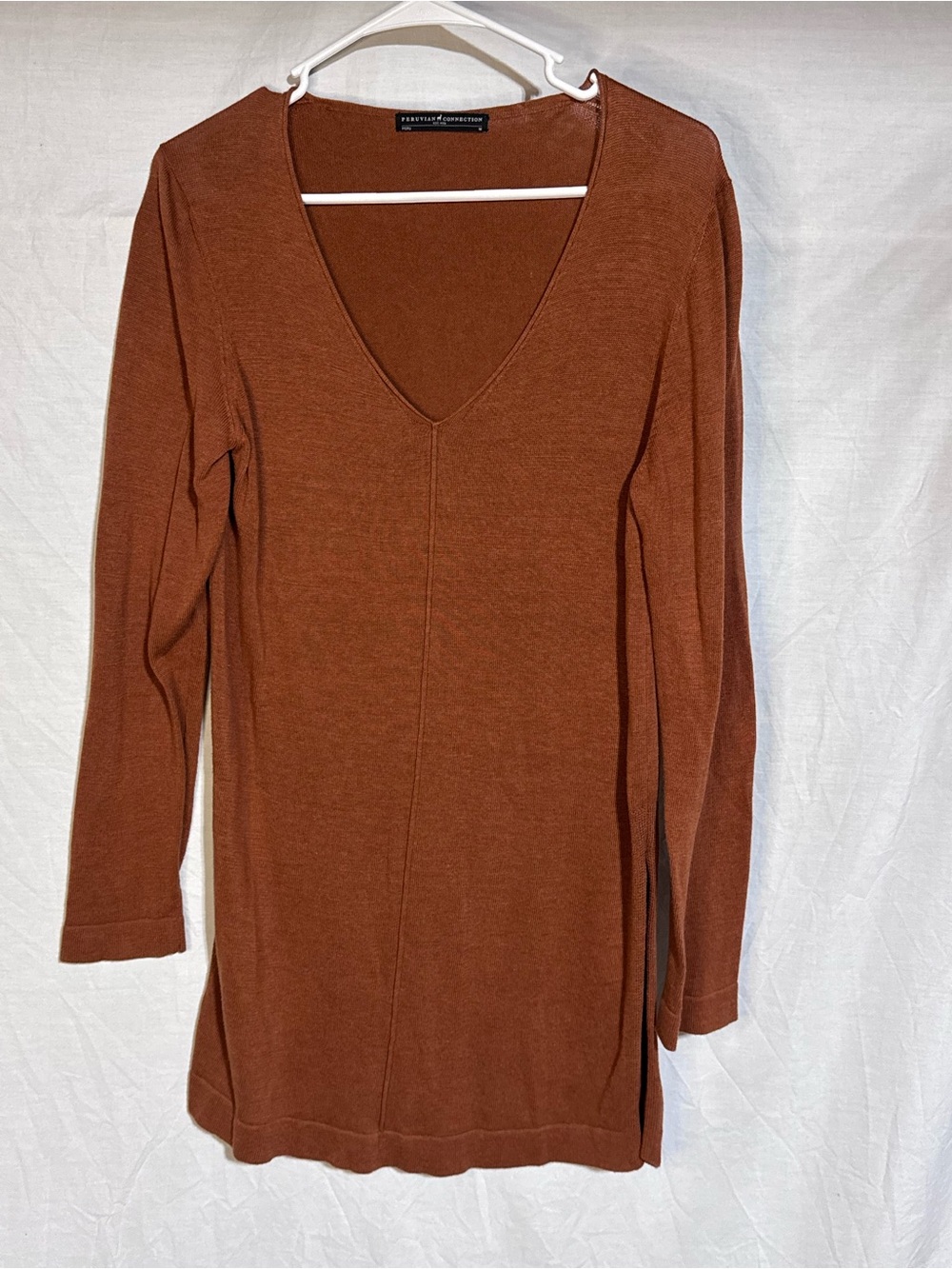 Peruvian Connection Rust V-Neck Long Sleeve Top